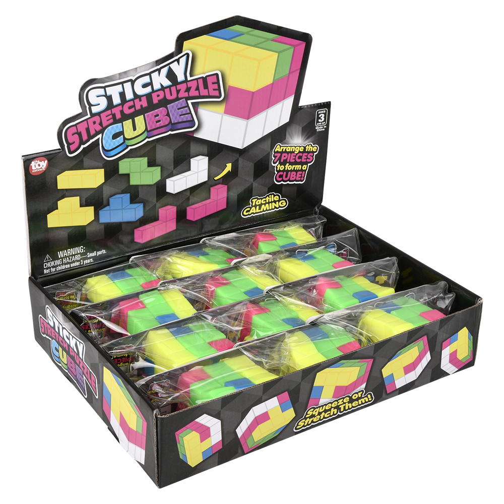 (T) 2.5" STICKY STRETCH PUZZLE CUBE 12CT