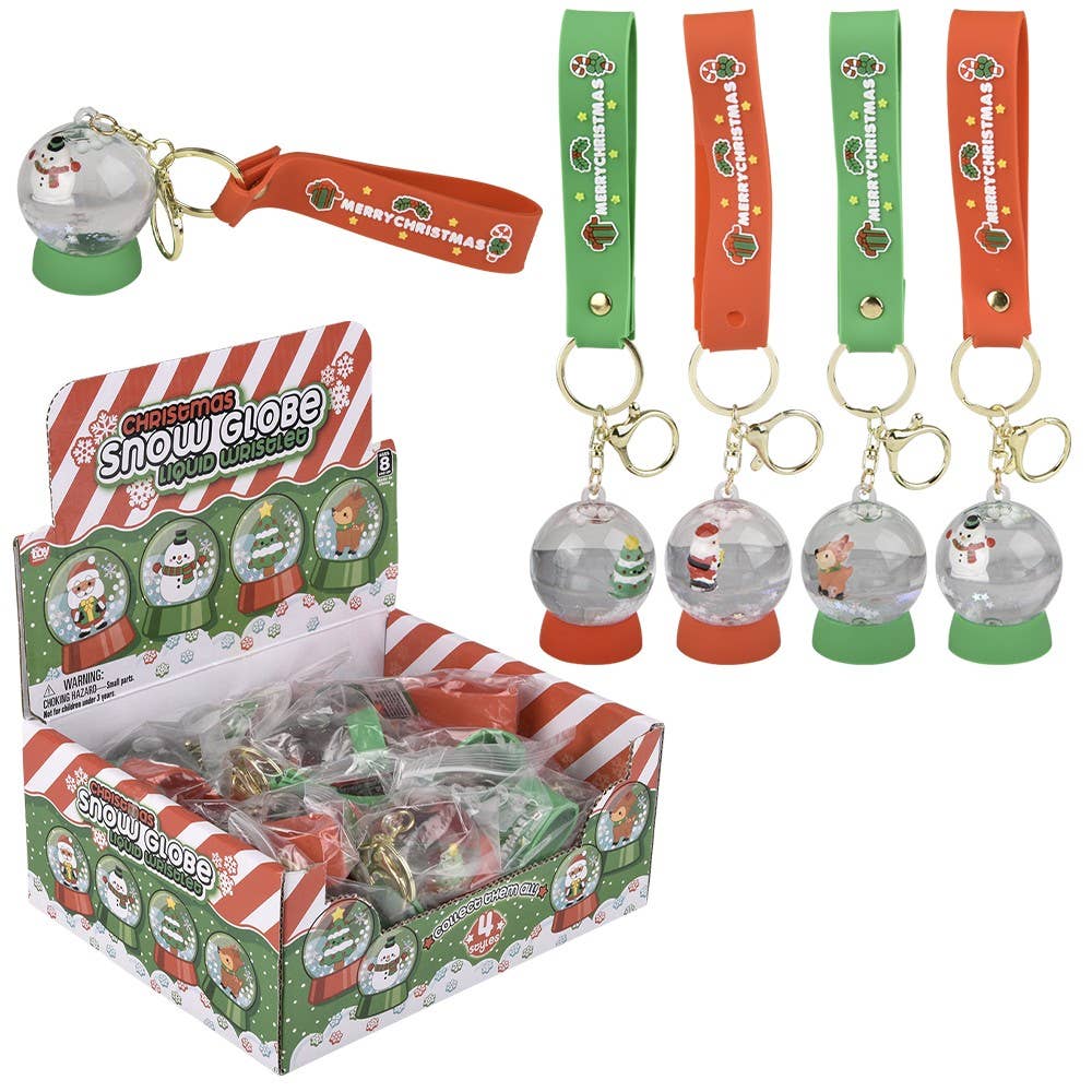 2" CHRISTMAS LIQUID SNOW GLOBE WRISTLET CLIP ON
