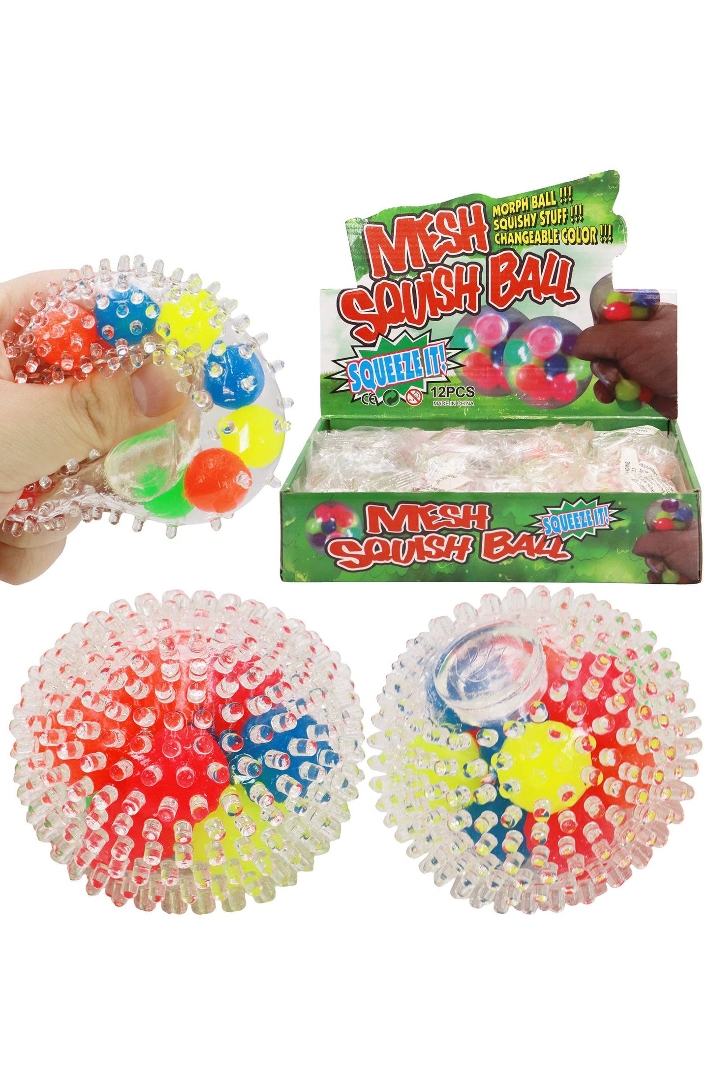 Clear Spiky Colorful Squish Ball Toy - 12 pcs