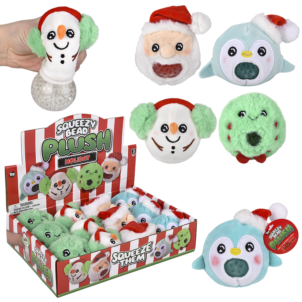 (T) 3" CHRISTMAS SQUEEZY BEAD PLUSH 12CT