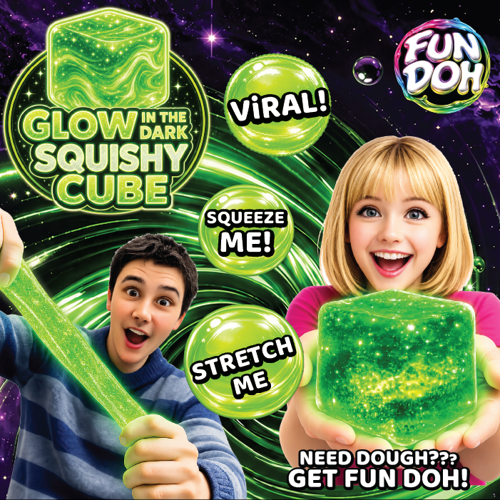 Fun Doh Glow in the Dark Squishy Sparkle Cube