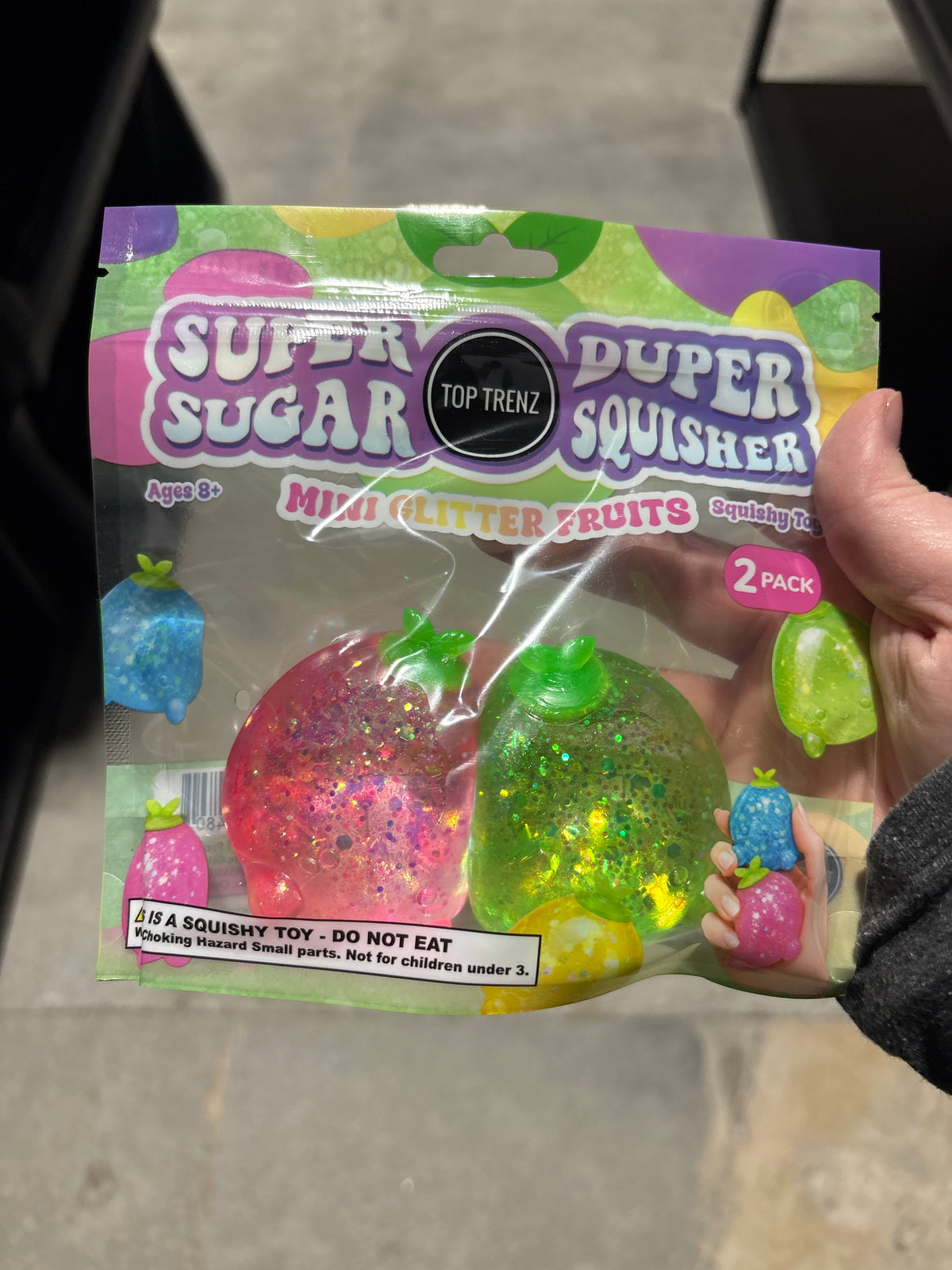 Super Duper Sugar Squisher – Sticky Glitter Mini Fruit 2-Pack