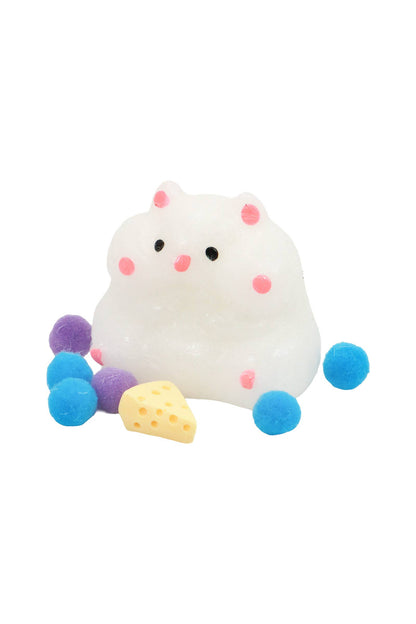 Cute Mini Hamster Flocked Pom Pom Sticky Mochi Squishy Bag