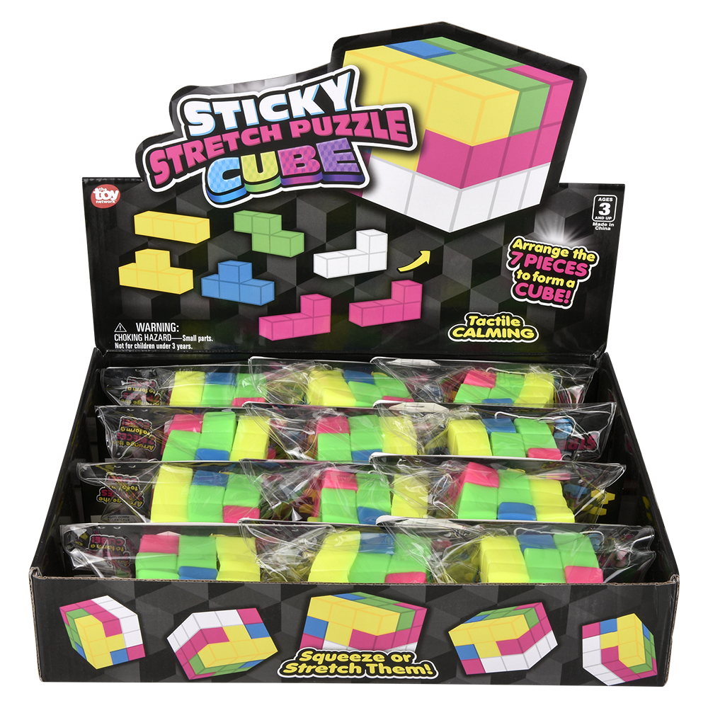 (T) 2.5" STICKY STRETCH PUZZLE CUBE 12CT