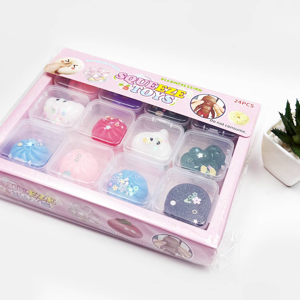 24 pcs Mini Assorted Squishy Toy Box