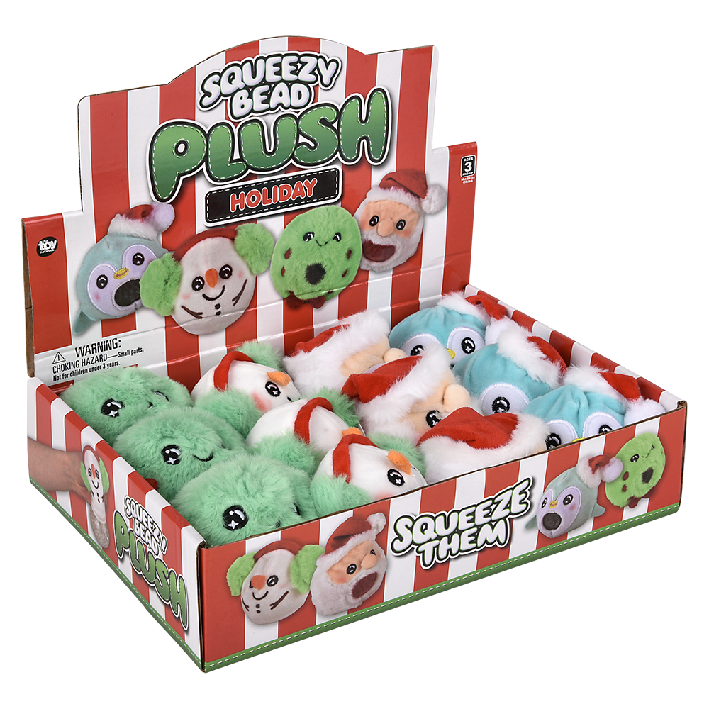 (T) 3" CHRISTMAS SQUEEZY BEAD PLUSH 12CT