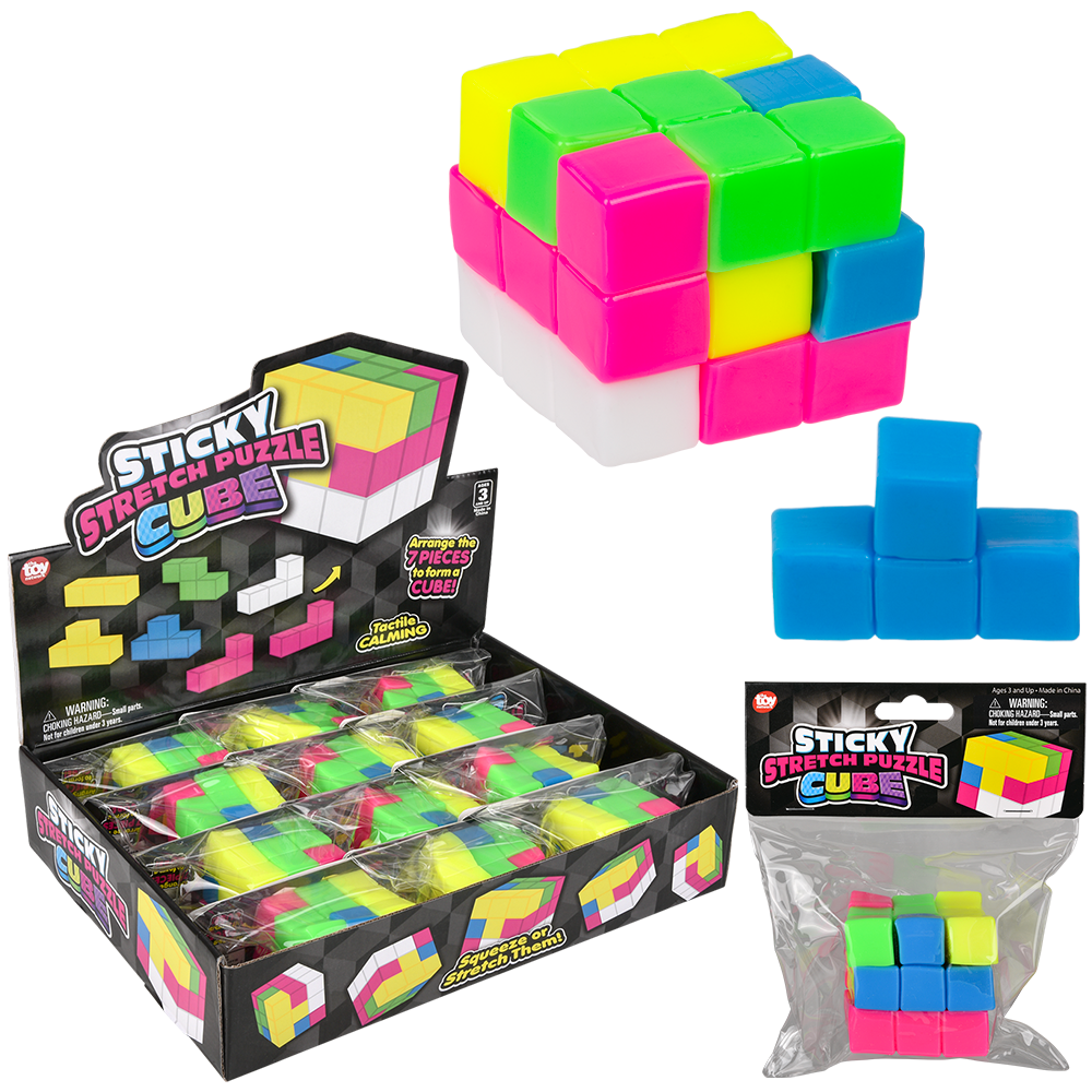 (T) 2.5" STICKY STRETCH PUZZLE CUBE 12CT