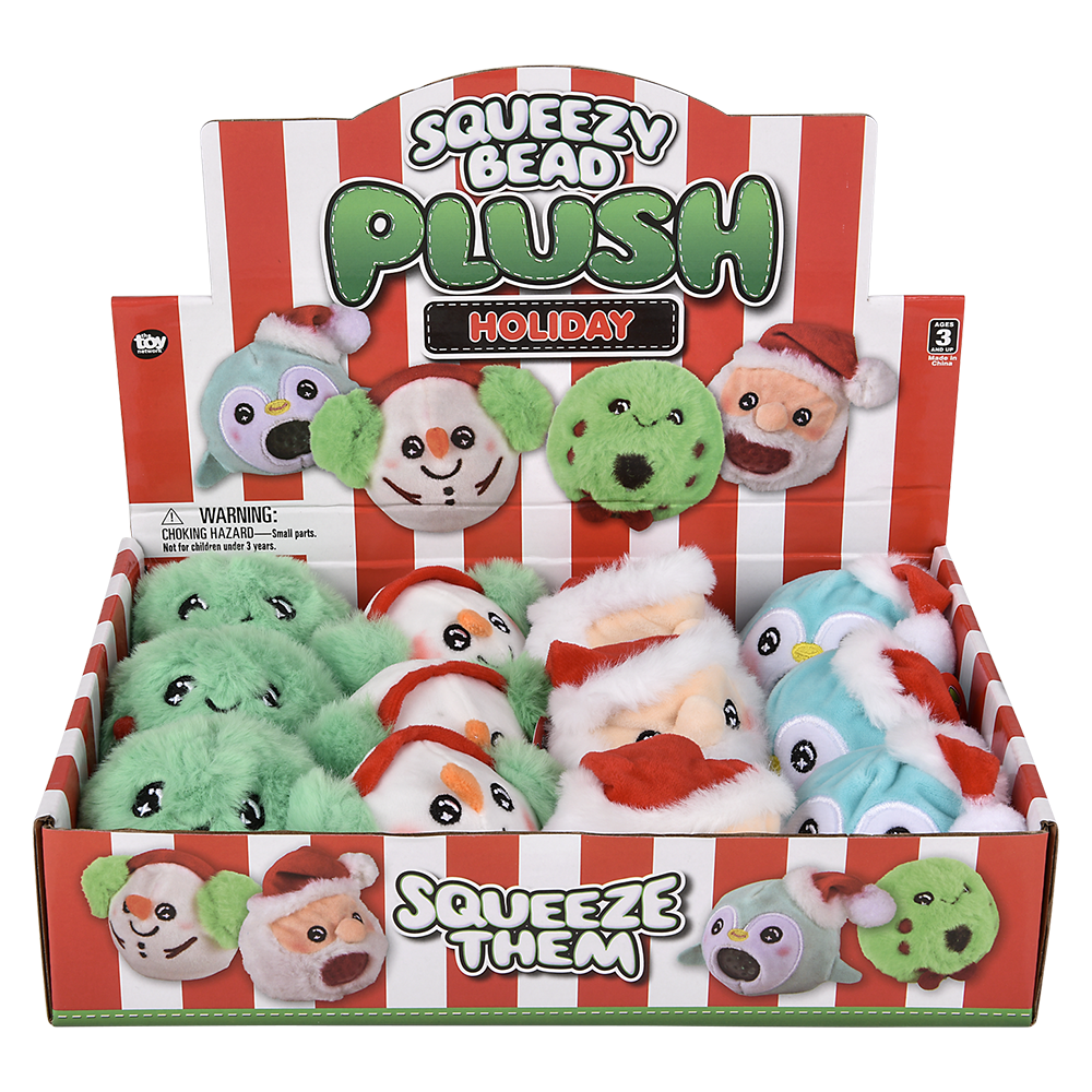 (T) 3" CHRISTMAS SQUEEZY BEAD PLUSH 12CT