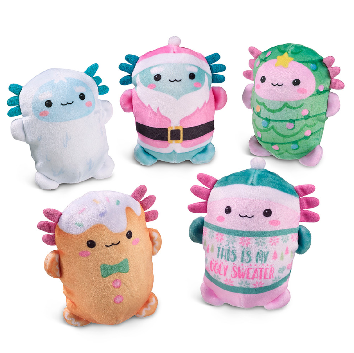 Top Trenz Bubble Stuffed Squishy Friends- A Very Axolotl Christmas -DNA ball
