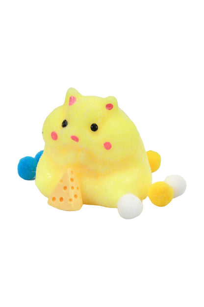 Cute Mini Hamster Flocked Pom Pom Sticky Mochi Squishy Bag