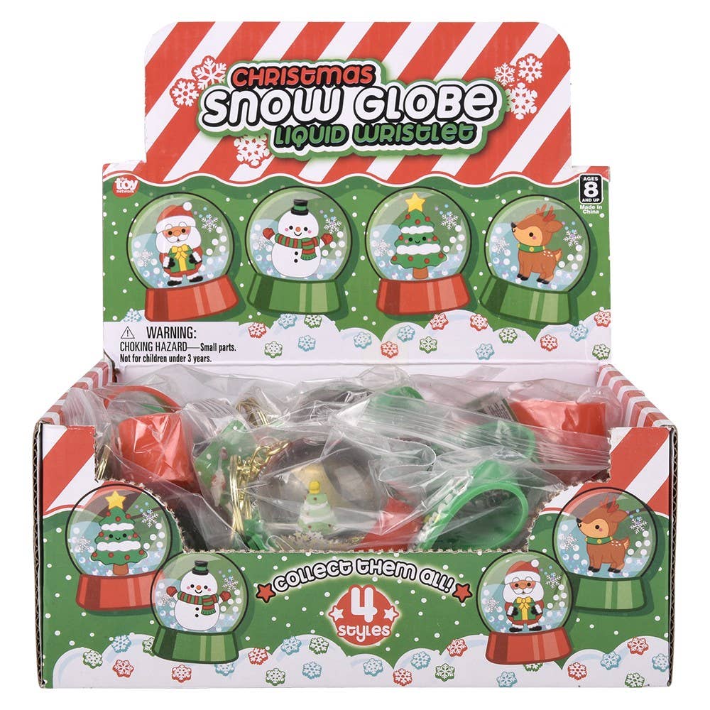 2" CHRISTMAS LIQUID SNOW GLOBE WRISTLET CLIP ON