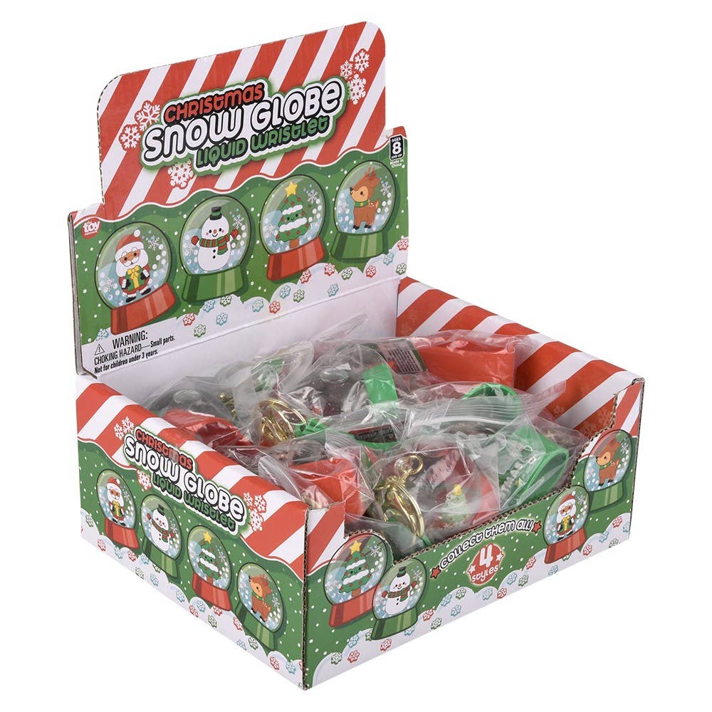 2" CHRISTMAS LIQUID SNOW GLOBE WRISTLET CLIP ON