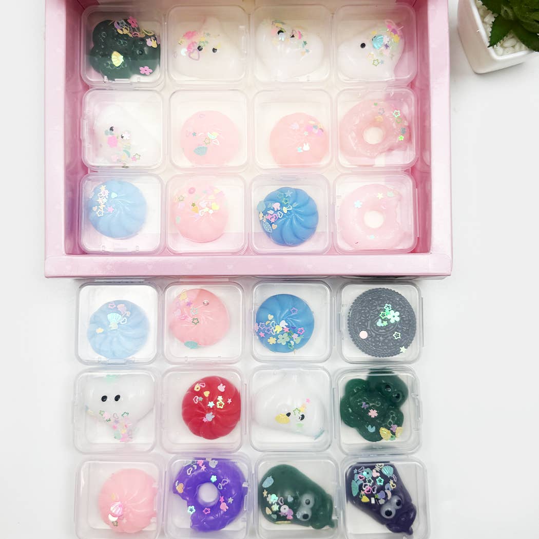 24 pcs Mini Assorted Squishy Toy Box